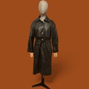 Vintage Genuine Leather Trench Coat, Dark Brown, Size 10